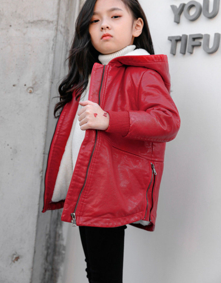 女童皮衣外套加绒加厚 秋冬装新款男童pu皮夹克中小童韩版洋气