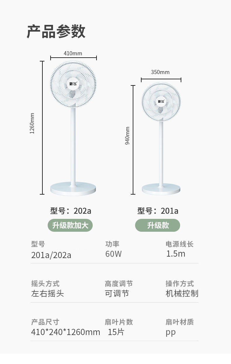 新飞电风扇家用落地式卧室宿舍专用小风扇静音大风力办公台地两用