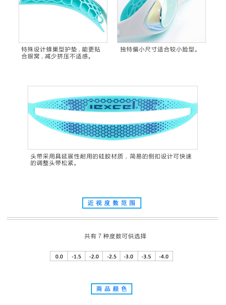 美国LANE4  iexcel近视泳镜 男女通用 抗紫外线防水防雾近视泳镜#96190