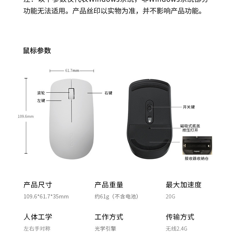 雷柏(RAPOO) M20Plus无线鼠标2.4G笔记本电脑家用游戏通用USB