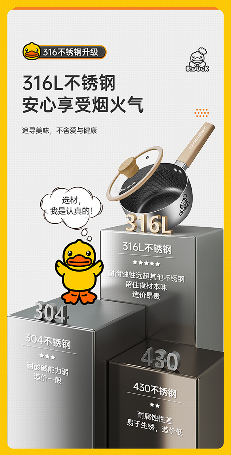 炊大皇/COOKER KING 小黄鸭联名款316多层钢奶锅18cm  NG18XHYG