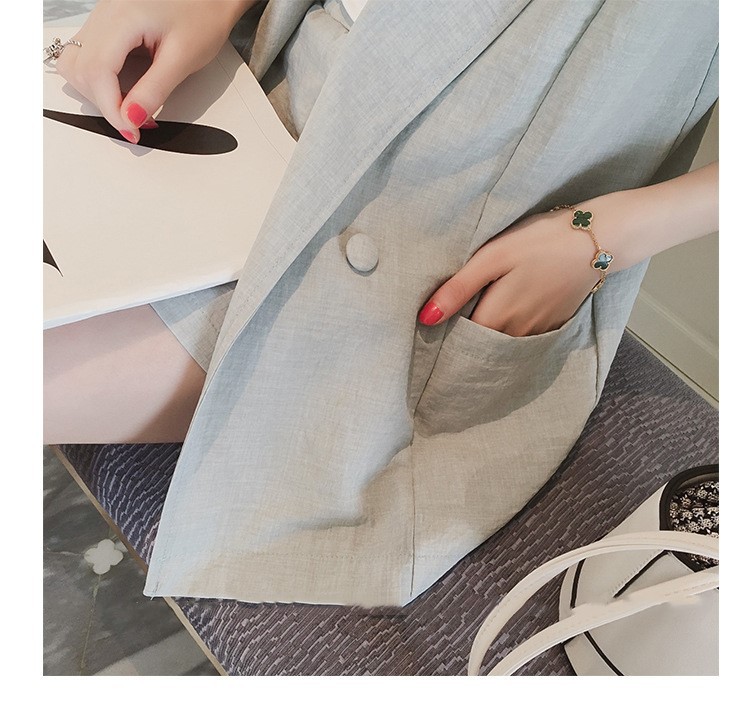 韩域丹依娜2018夏装欧洲站修身显瘦欧美时尚小香风套装西装外套短裤两件套女潮SYX033