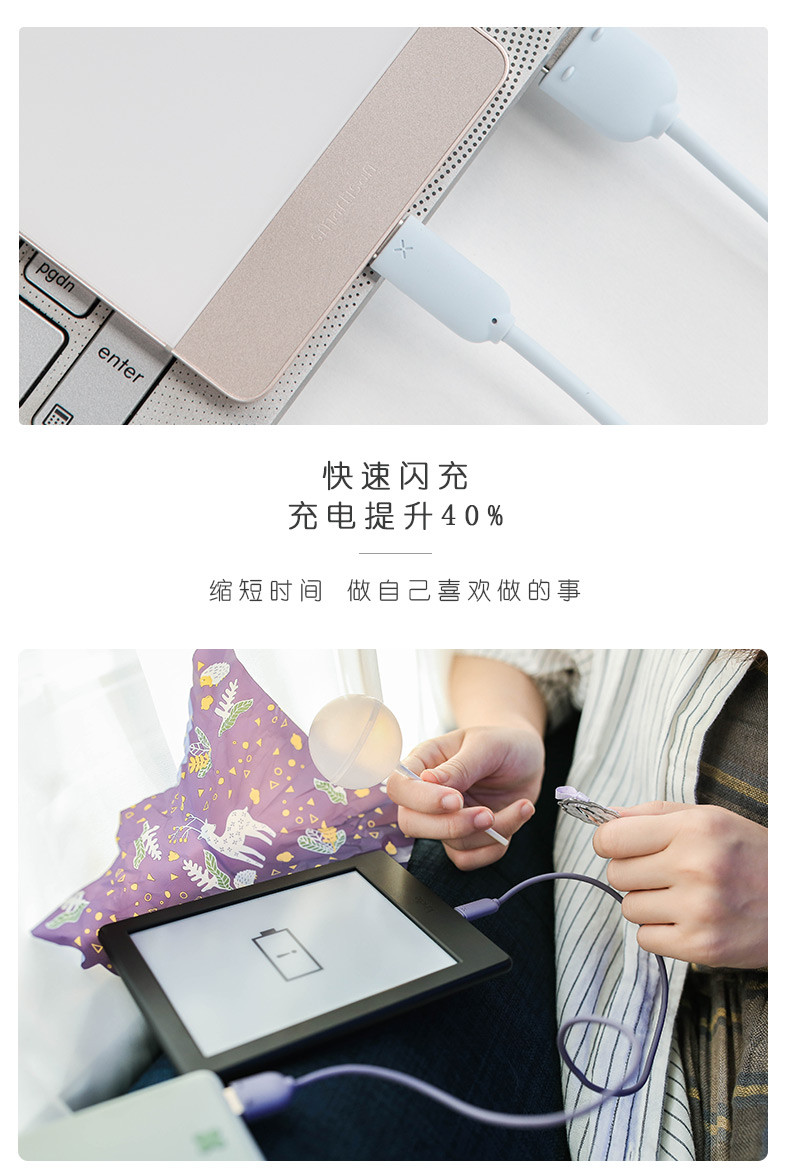 冇心maoxin苹果/Type-c/安卓可爱棒棒糖50cm单头快充线充电线数据线S-12