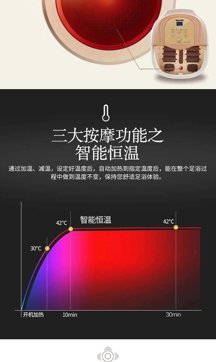 泰昌足浴盆自动加热洗脚盆家用足浴器深桶足疗机按摩泡脚盆 TC-Z3102