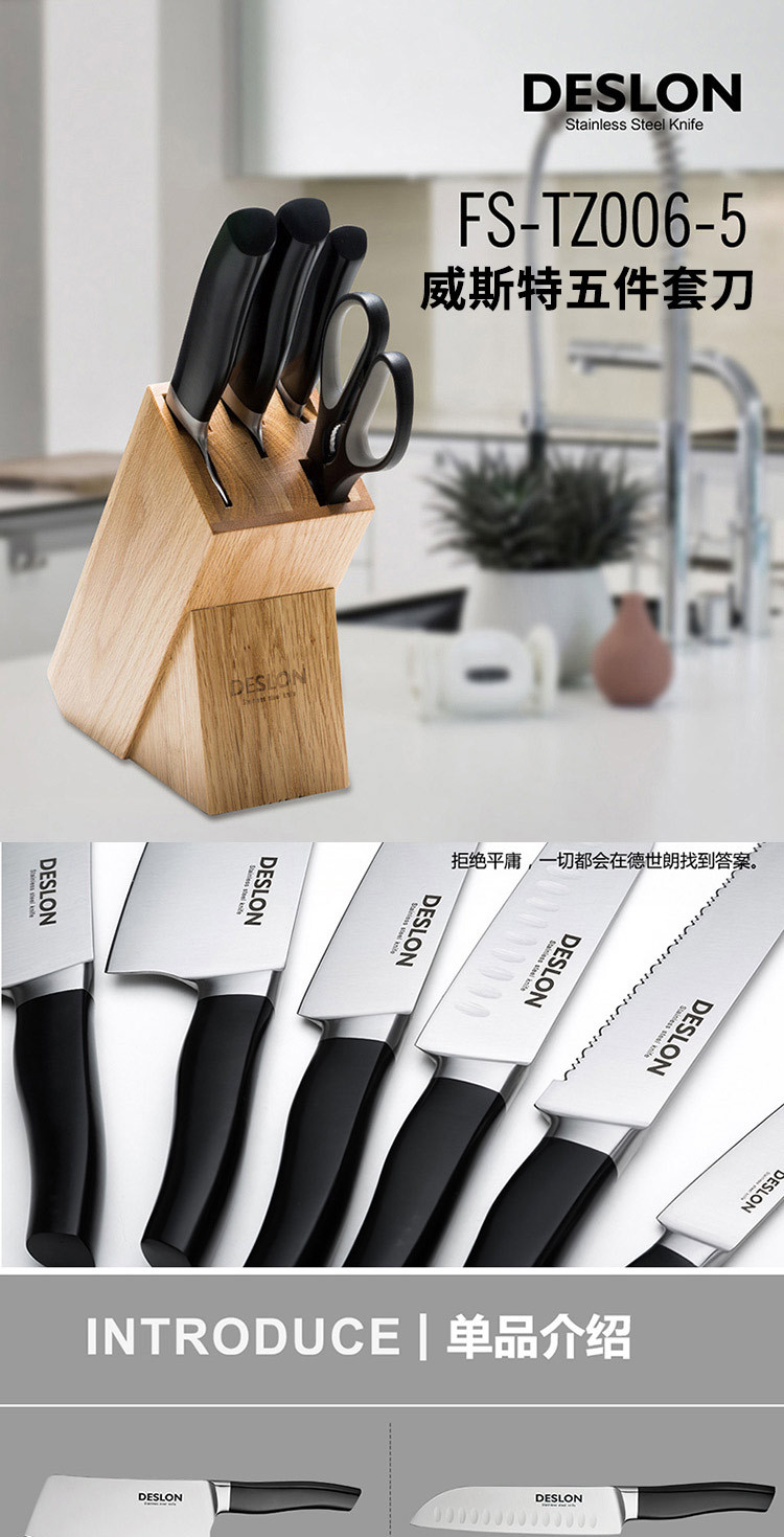 德世朗 （DESLON）威斯特五件套刀 厨房刀具套装 FS-TZ006-5