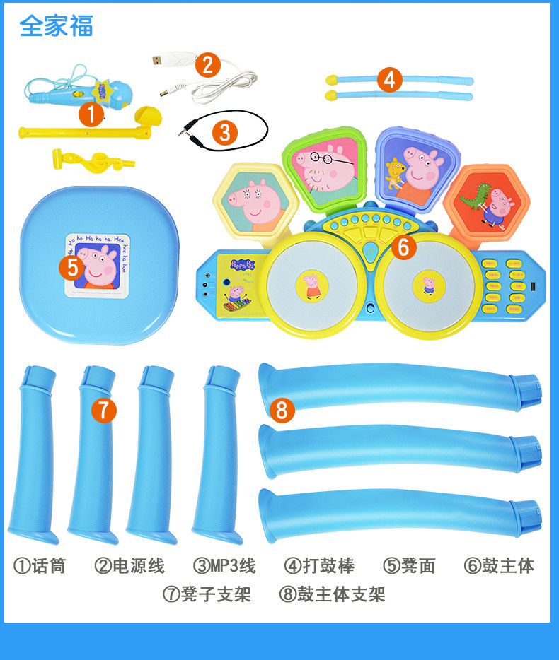 贝芬乐 buddyfun 佩奇儿童爵士鼓 音乐早教益智玩具启蒙乐器电子鼓