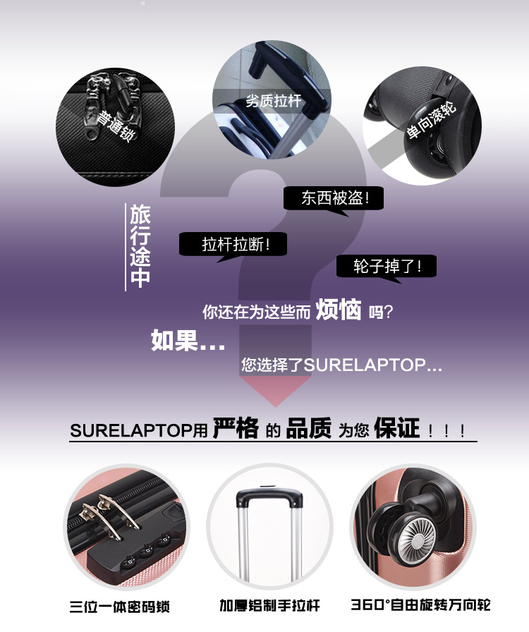 Surelaptop/秀乐途24寸拉杆箱万向轮行李箱耐磨ABS旅行箱密码锁5858-24