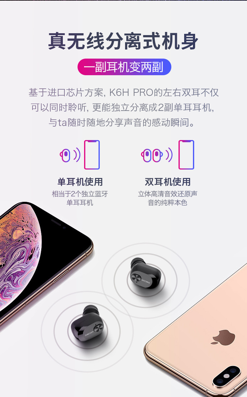 DACOM K6H PRO 蓝牙5.0真无线蓝牙耳机苹果安卓通用K6H PRO
