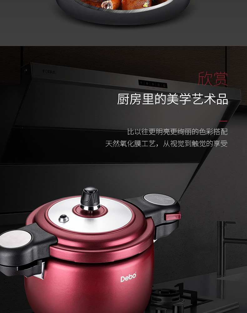 Debo德铂高压锅合金压力锅燃气电磁炉通用4L铂特 两色可选颜色,黑色DEP-828