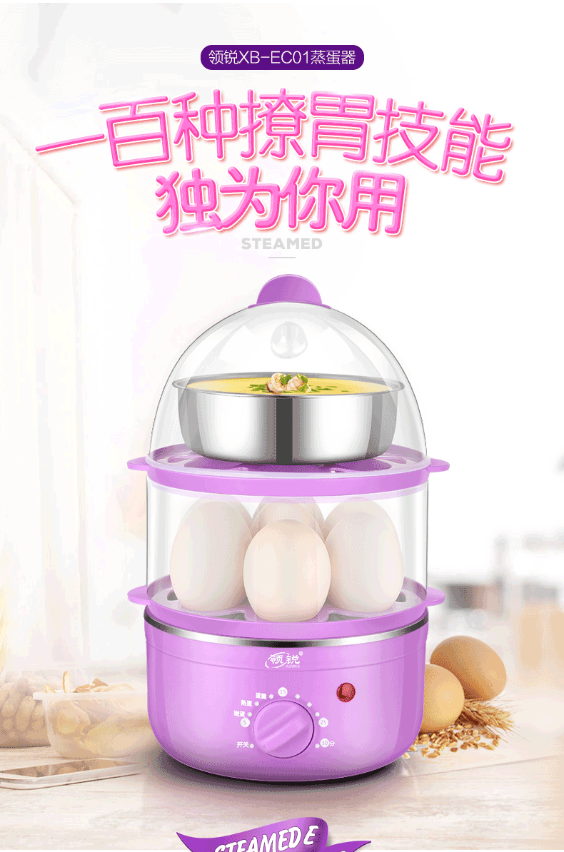 领锐/LINGRUI 定时煮蛋器不锈钢家用多功能蒸蛋器小型早餐机XB-EC16