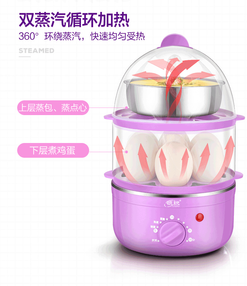 领锐/LINGRUI 定时煮蛋器不锈钢家用多功能蒸蛋器小型早餐机XB-EC16