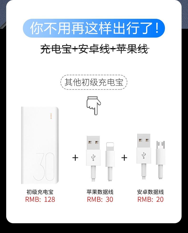 几何元素 自带线三合一充电宝1万毫安超薄小巧便携迷你大容量快充移动电源0806B