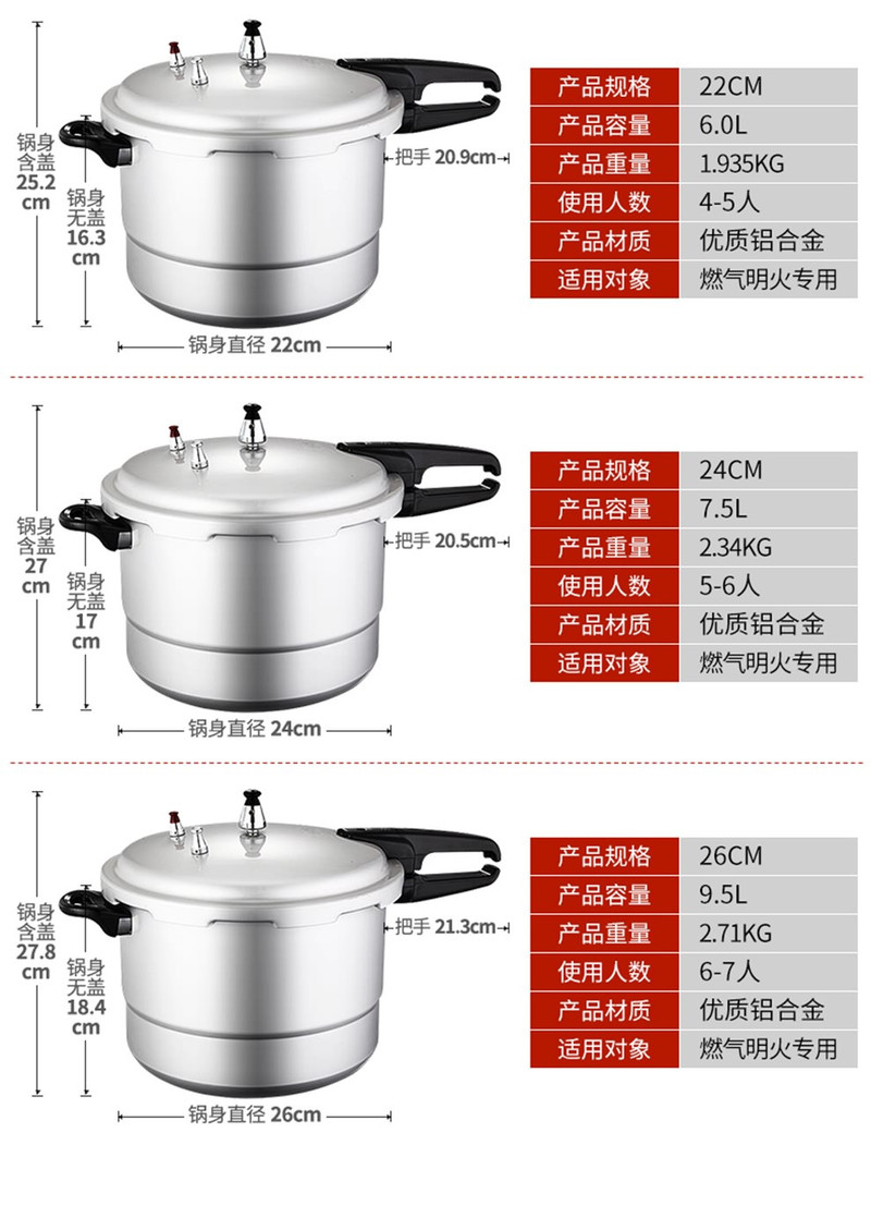 双喜高压锅压力锅燃气迷你小型号家用煤气明火电陶炉通用高压力密封圈防爆锅具 18cm/3.2L