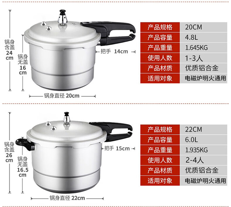 双喜 带蒸格高压锅 燃气电磁炉通用压力锅20/22/24/26cm