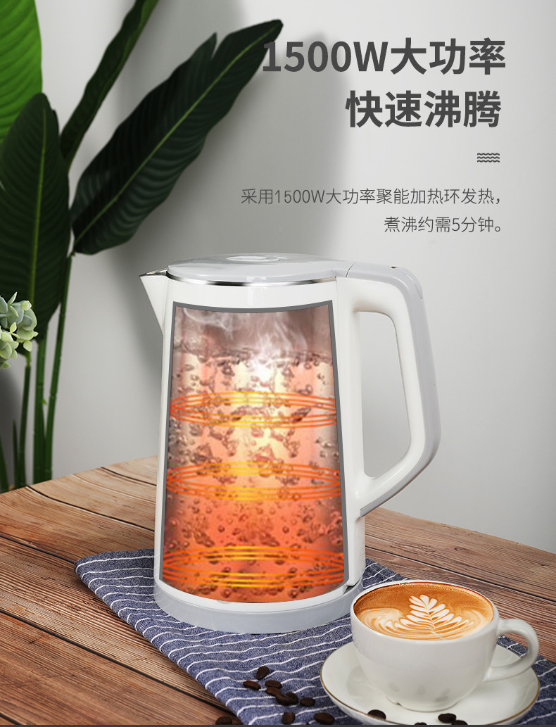 龙的/Longde 不锈钢电水壶自动断电防干烧双层防烫水壶1.7L  LD-SH1715