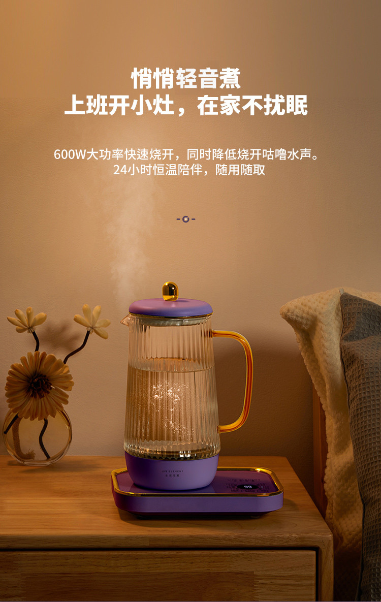 生活元素 养生壶 煮茶器 煎药壶 电茶壶玻璃烧水壶 电热水壶 0.8L智能 D66