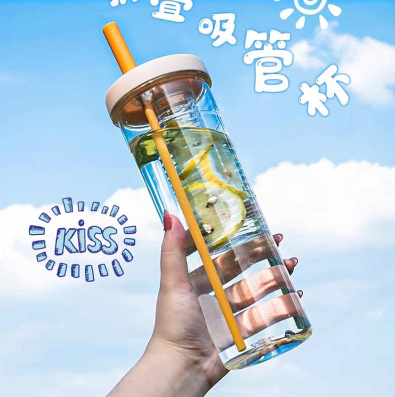 天喜/TIANXI天喜/TIANXI 折叠吸管杯ins风女生夏季塑料水杯高颜值大容量可爱网红随手杯子