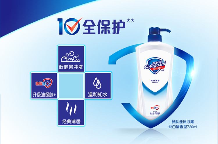 舒肤佳/Safeguard纯白720ML配黄瓜沐浴露180ML