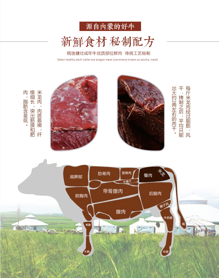 内蒙古兴安盟特产【突泉县风干牛肉干】75g/牛肉粒80g  小吃 休闲零食 肉干 真空包装 包邮