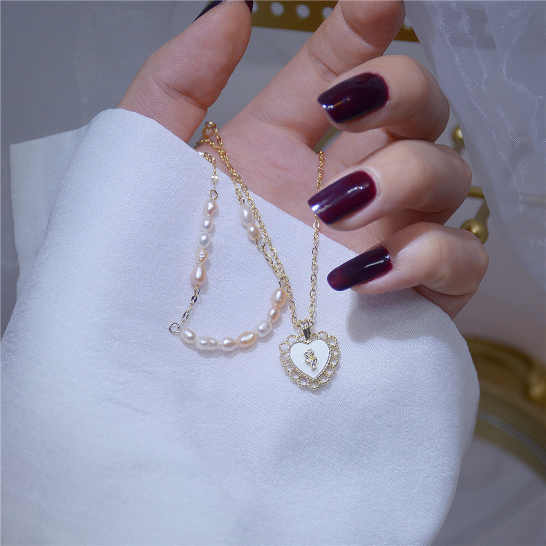 KSY 韩国东大门天然淡水珍珠爱心设计感两件套锁骨链短款气质女项链