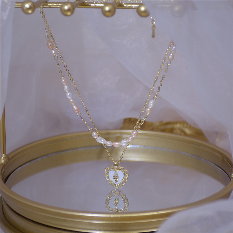 KSY 韩国东大门天然淡水珍珠爱心设计感两件套锁骨链短款气质女项链