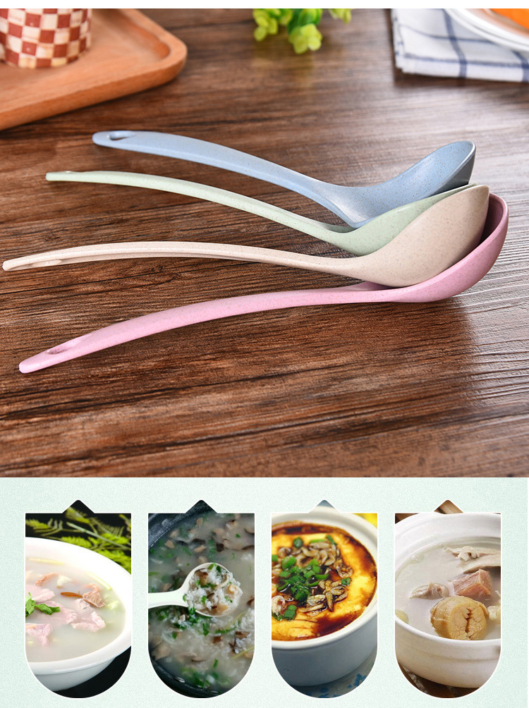 勺子 3把装 小麦秸秆勺子可挂式用餐喝汤长柄汤勺厨房餐具加厚稀饭勺子