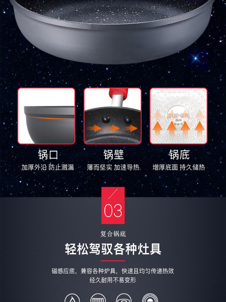 苏泊尔/SUPOR 星星石健康不粘锅平底煎锅煎炒锅PJ28W3