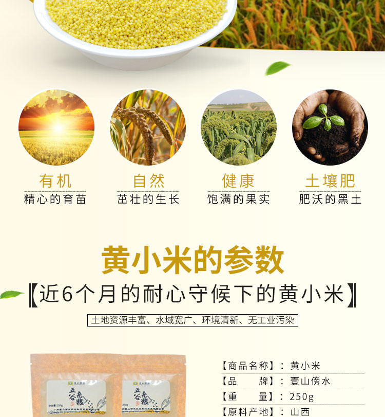 壹山傍水 包邮黄小米250g/袋五谷杂粮新小米山西特产粗粮【买一送一拍一件发两件】