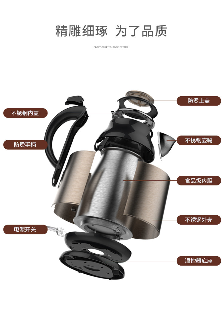 利仁（Liven）电热水壶 304不锈钢 防烫烧水壶  1.8L电水壶SH-S1801A