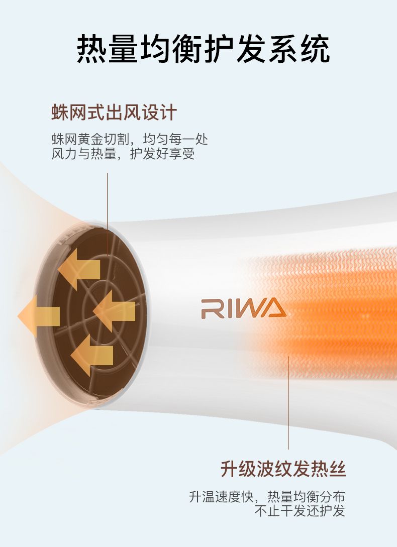雷瓦/RIWA 负离子电吹风机2200W大功率家用理发店发廊不伤发冷热风宿舍RC-7510