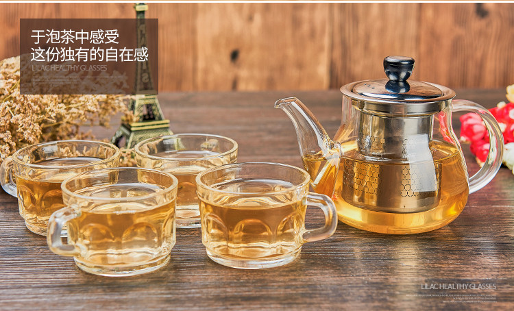 紫丁香 加厚耐热玻璃茶壶养生壶不锈钢过滤泡茶壶煮茶壶970ML