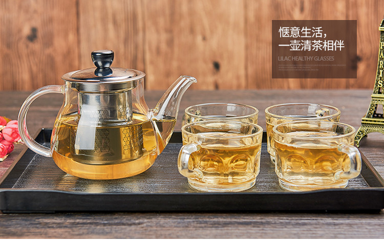 紫丁香 加厚耐热玻璃茶壶养生壶不锈钢过滤泡茶壶煮茶壶970ML