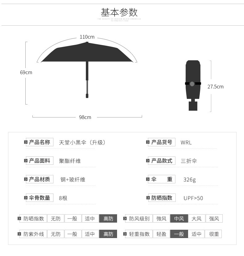 伞防晒防紫外线黑胶遮阳伞折叠便携太阳伞晴雨两用伞女清新