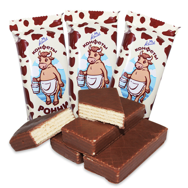 【呼伦贝尔邮政 】俄罗斯进口大奶牛威化 大牛威化 巧克力饼干 牛奶味威化 饼干 4KG