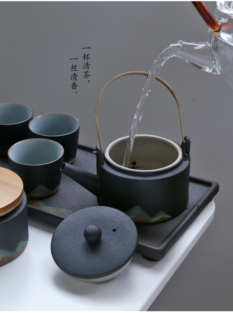 苏氏陶瓷 SUSHI CERAMICS 手绘彩画茶具提梁茶壶配精美茶盘茶叶罐7件功夫茶具套装