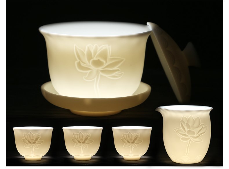 苏氏陶瓷功夫茶具德化中国白面莲花如脂玉茶具套装礼盒（亚光）