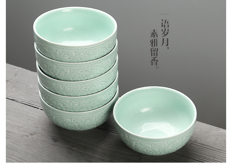 苏氏陶瓷（SUSHI CERAMICS）花开富贵釉中彩米饭汤碗6件套装餐具