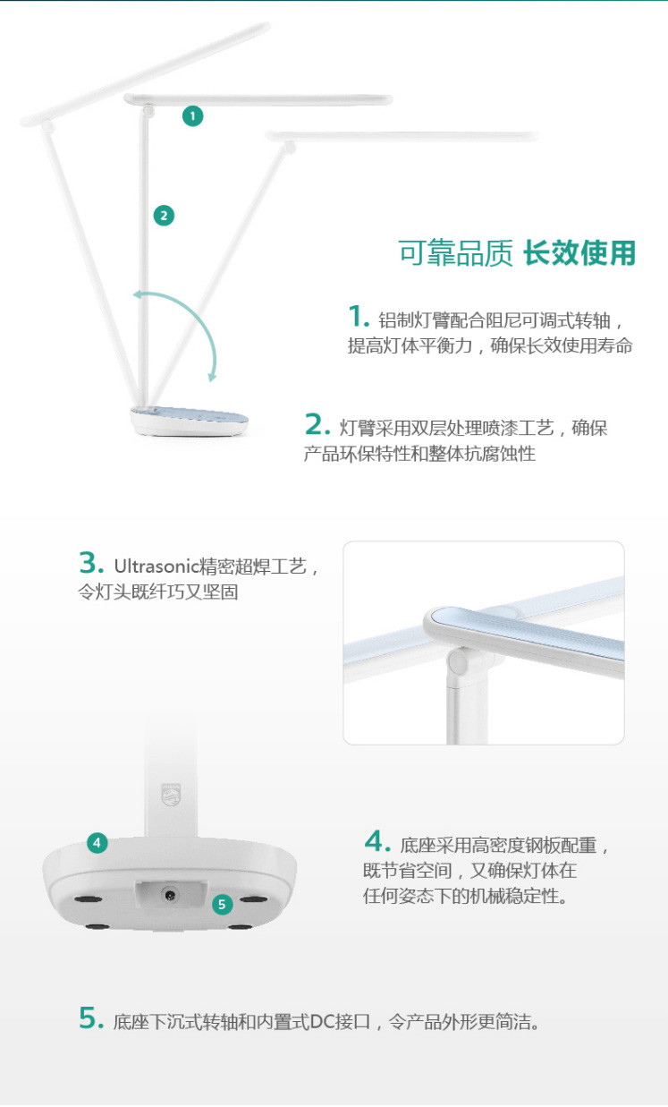 飞利浦/PHILIPS 台灯LED品峻护眼灯学生学习阅读书桌宿舍卧室床头灯保视力