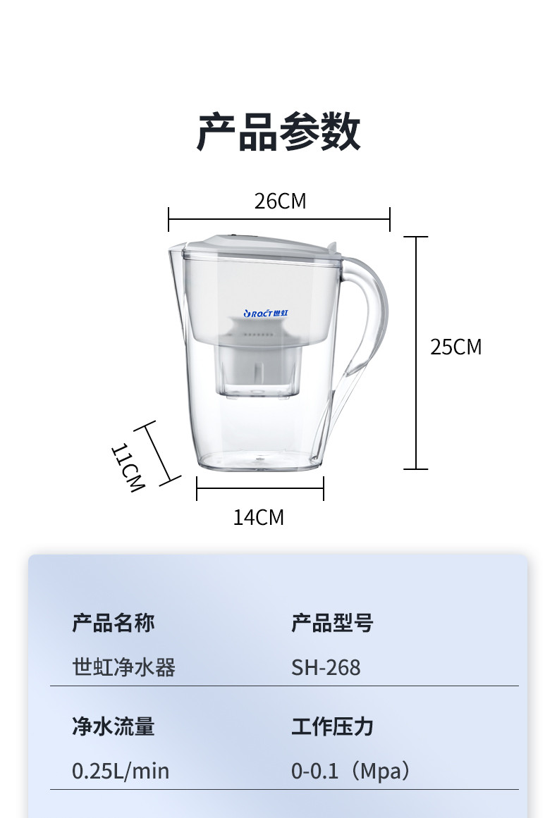 世虹（SHIHONG）过滤水壶家用净水壶办公室净水器免安装厨房自来水水质过滤器SH-268