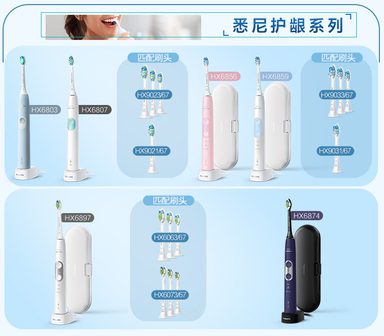 飞利浦/PHILIPS电动牙刷 声波震动水洗HX6730 HX6761情侣牙刷HX6761/03