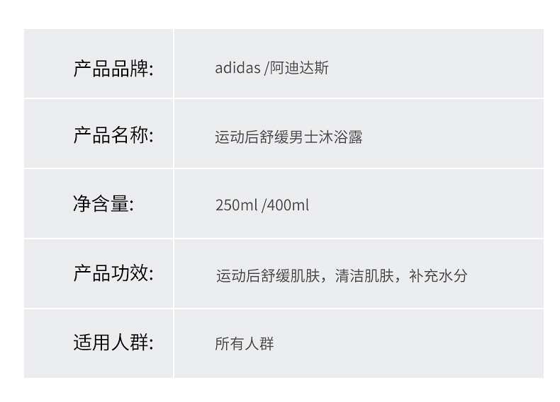 阿迪达斯(Adidas)男士冰点沐浴露液乳全身清爽保湿留香套装家庭装