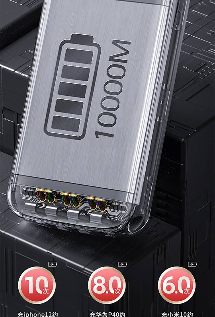 梵蒂尼（VANTEENIE）全面屏充电宝一万毫安自带线闪充小巧便携随身移动电源通用