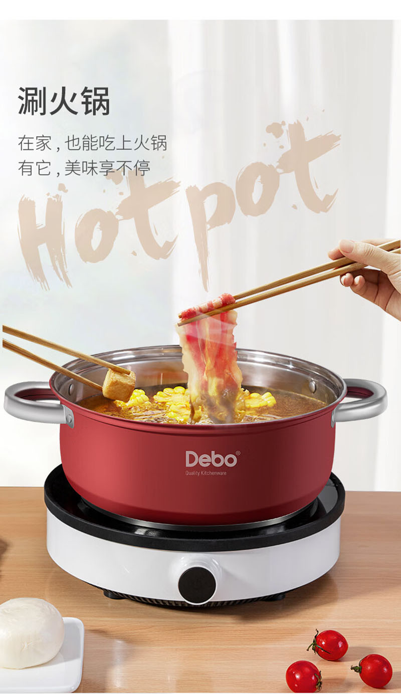 德铂/Debo 汤锅不锈钢炖煮火锅燃气电磁炉通用26cm DEP-DS214