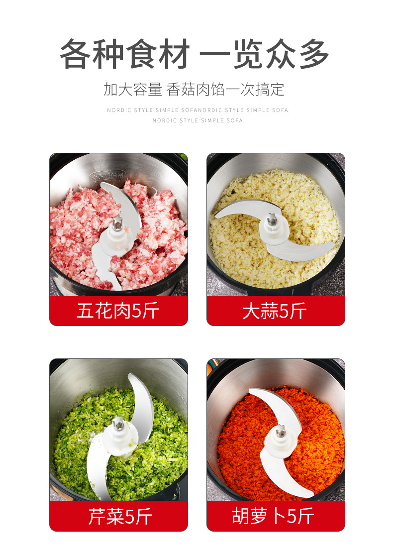 美之扣  绞肉机家用电动小多功能肉搅拌机料理机搅肉机6L  jrj49