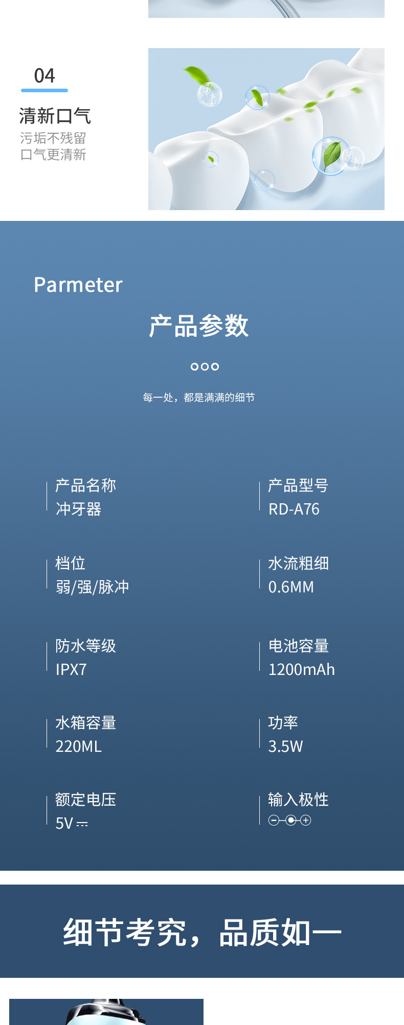 港德 冲牙器洗牙器牙齿清洁器剔牙神器 豪华款RD-A76-4