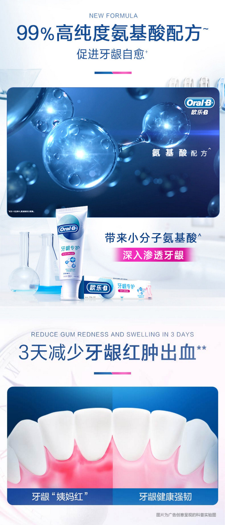 欧乐B/Oral-B 欧乐B牙膏持续牙龈修护清新含氨基酸牙龈专护自愈小白管新老包装随机发货