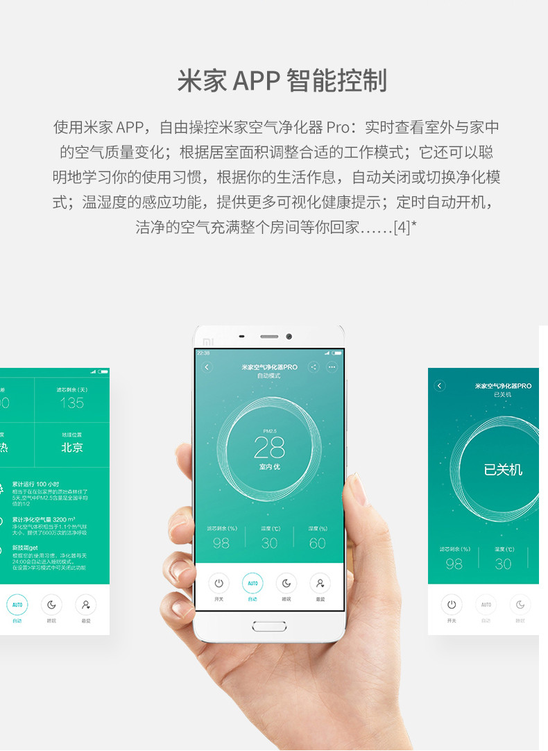 小米/MIUI 空气净化器pro 家用办公卧室静音智能除雾霾粉尘PM2.5