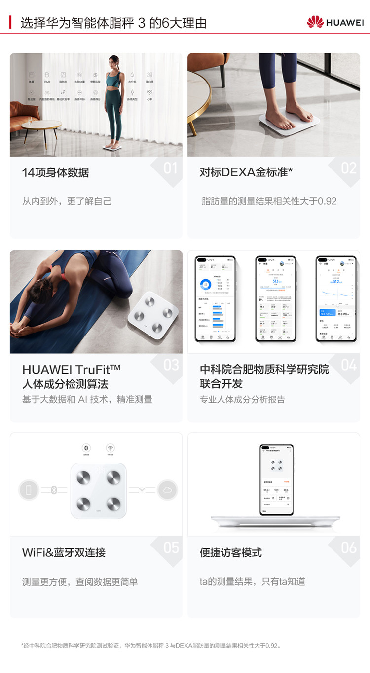华为/HUAWEI 智能体脂秤3 电子秤体重秤家用 14项身体数据检测
