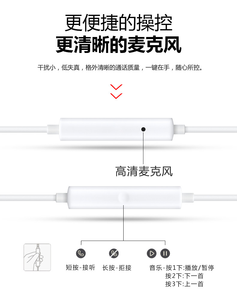 OPPO 原装有线耳机 3.5mm/Type-C接口 降噪耳机 MH135耳机