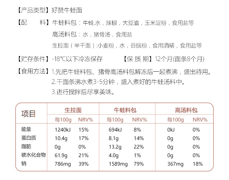 厨厨喵咪  好赞牛蛙面 740g